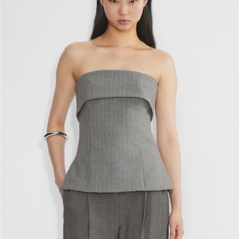 Babaton Aritzia Gray Strapless Blouse